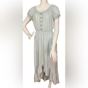 Peasant dress, lt. Blue floral, high low hem line, sz Large new with tags